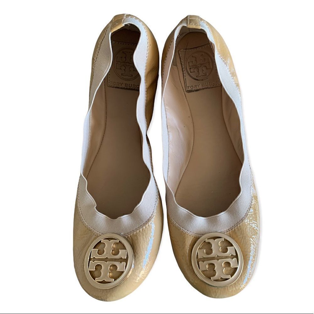 TORY BURCH women’s Caroline nude patent leather ballet flats sz 7.5